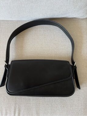 Zara Black Leather Shoulder Bag with Asymmetrical Flap
